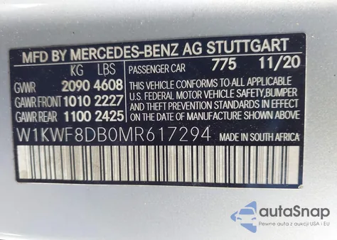 2021 Mercedes-Benz C 300 Sedan from USA, damaged, VIN W1KWF8DB0MR617294